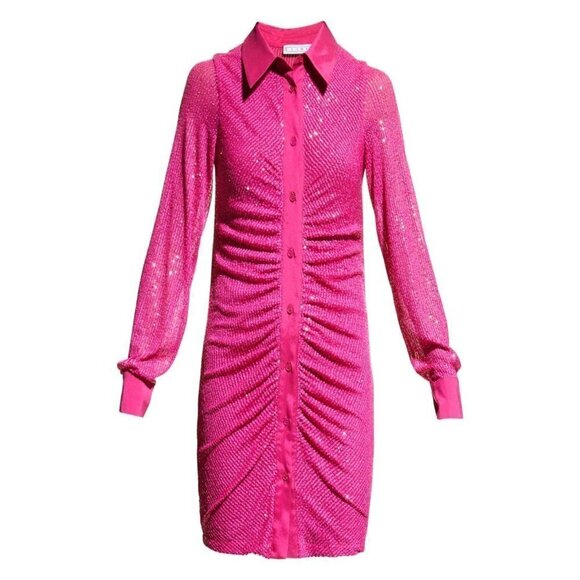 In The Mood For Love Lina Sequin Shirt Dress in Fuchsia Medium New ITMFL - Picture 11 of 15